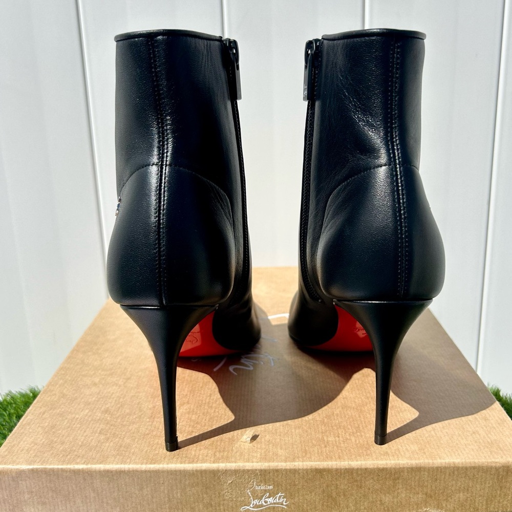 CHRISTIAN LOUBOUTIN SPORTY KATE BOOTY 85 BLACK LEATHER ANKLE BOOT ZIPPER SZ 39 - Picture 6 of 16